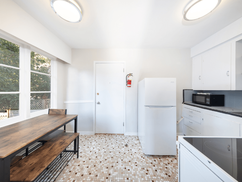 Dining table in full kitchen