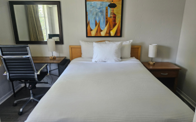 Retro-style guest room at 2400 Motel East Vancouver