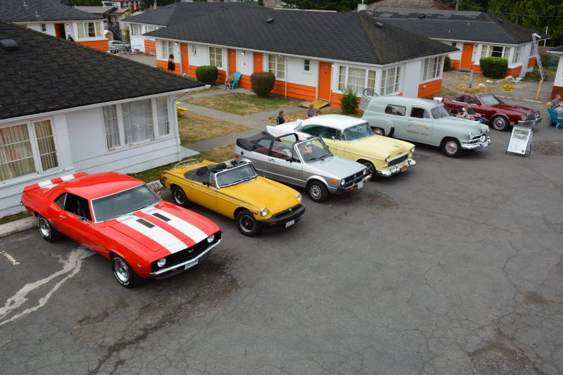 Lineup of classic vintage cars at 2400 Motel car show